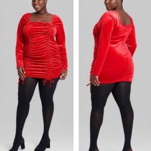 Women's Long Sleeve Ruched Velvet Bodycon Dress Wild Fable Red Size XXL NWT